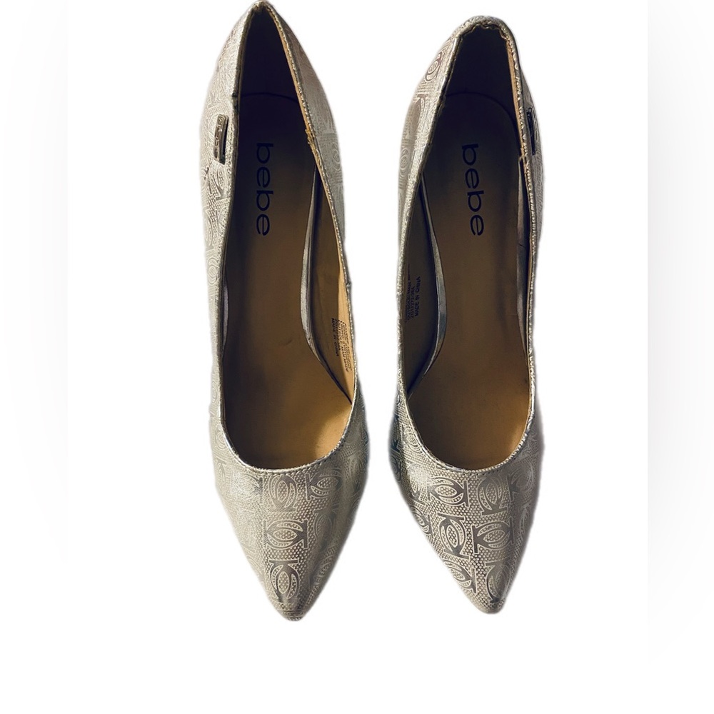 Bebe Sliver Faux Leather Printed Women’s High Heels  7!!!!!